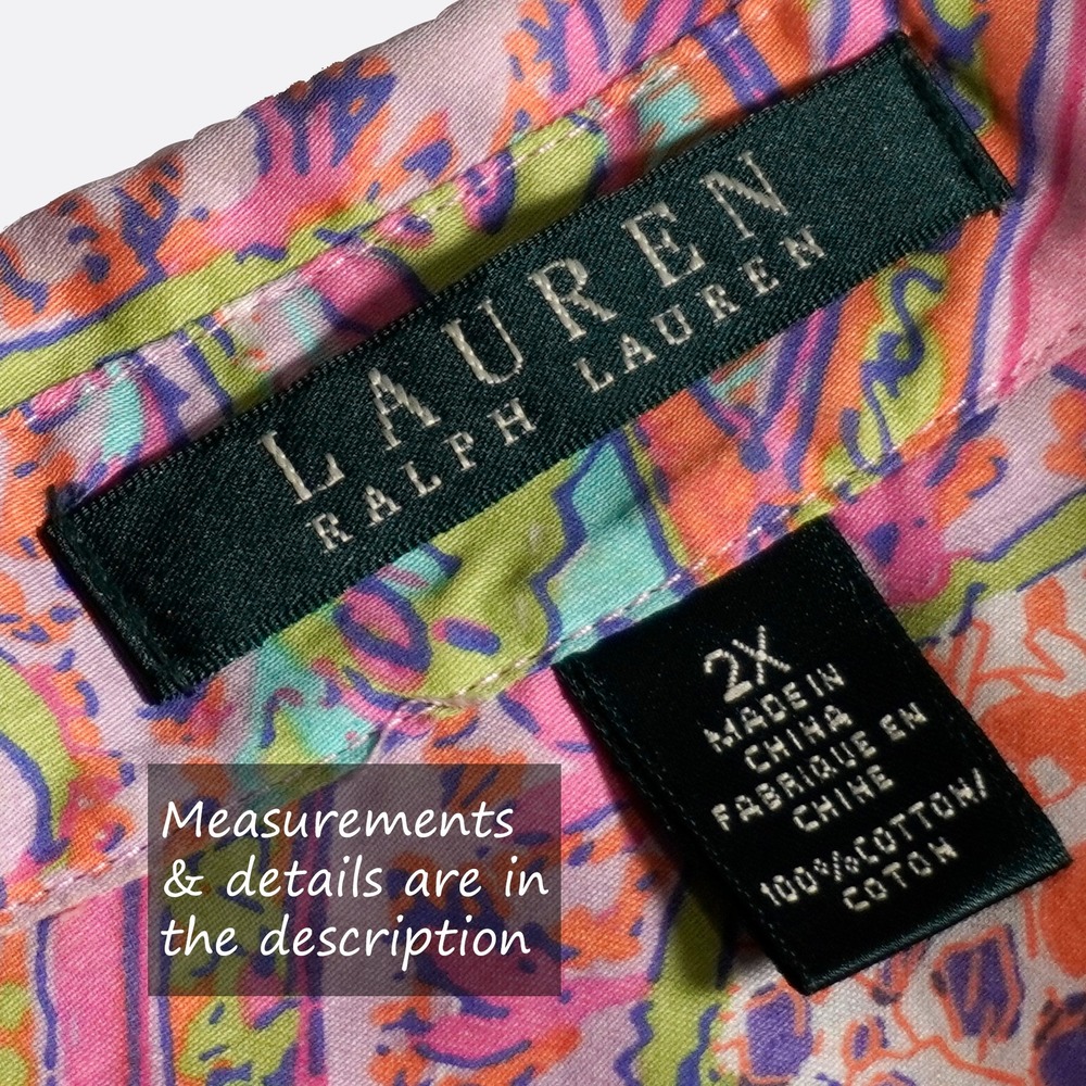 Ralph Lauren 100% Cotton Button Down Shirt Paisley Long Sleeve Top Plus 2X 3X - Picture 6 of 7